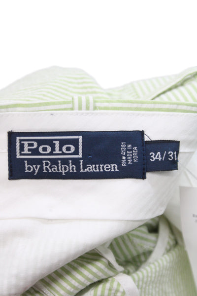 Polo Ralph Lauren Mens Striped Green Cotton Dress Pants Size 34