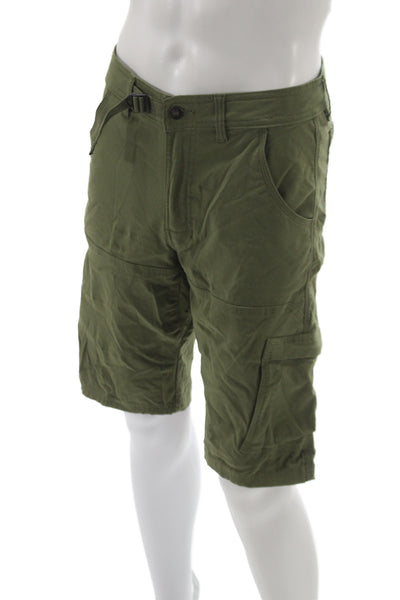 prAna Mens Cargo Shorts Green Button Closure Outdoor Size S