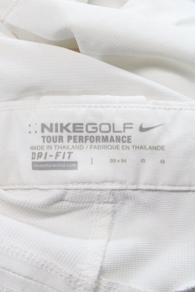 Nike Mens Khakis White Button 95% Polyester Solid Golf Size 33
