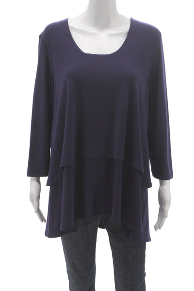 Sympli Womens Tunic Blouse Purple Scoop Neck 3/4 Sleeve Size 16