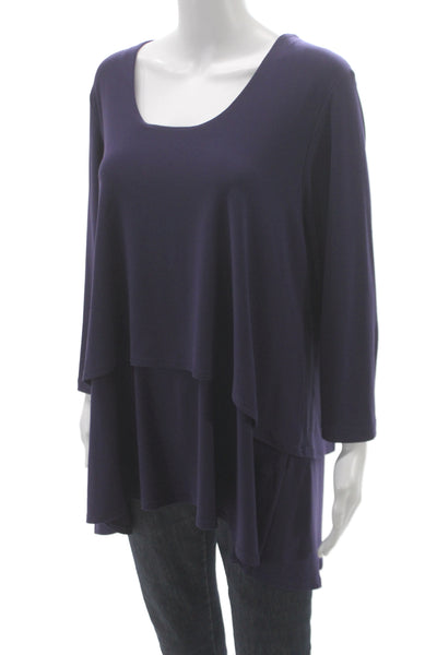 Sympli Womens Tunic Blouse Purple Scoop Neck 3/4 Sleeve Size 16