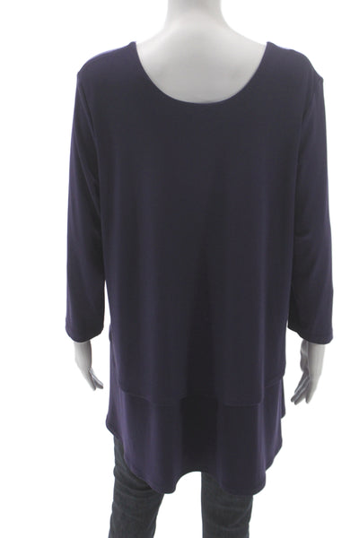Sympli Womens Tunic Blouse Purple Scoop Neck 3/4 Sleeve Size 16