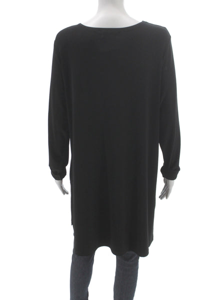 Sympli Womens Black Polyester Scoop Neck Long Sleeve Tunic Pullover Size 16