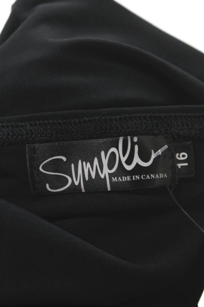 Sympli Womens Black Polyester Scoop Neck Long Sleeve Tunic Pullover Size 16