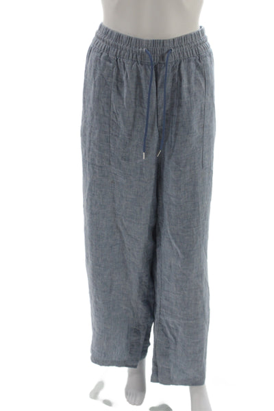 Athleta Women Cropped Linen Pants Blue Drawstring 25in Inseam Size 20