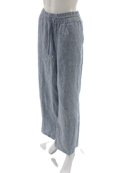 Athleta Women Cropped Linen Pants Blue Drawstring 25in Inseam Size 20