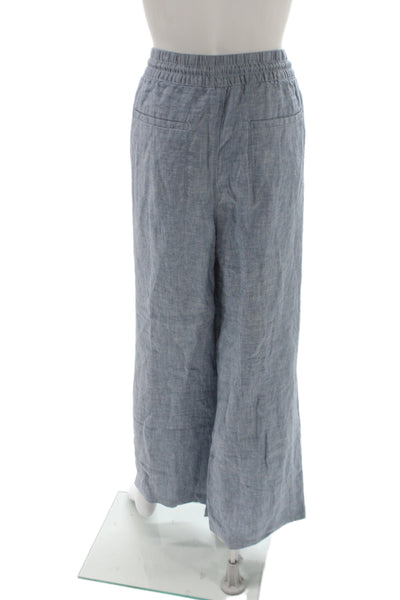 Athleta Women Cropped Linen Pants Blue Drawstring 25in Inseam Size 20