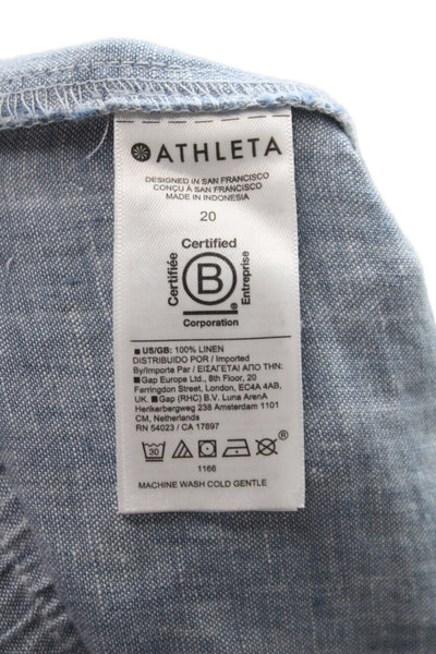 Athleta Women Cropped Linen Pants Blue Drawstring 25in Inseam Size 20
