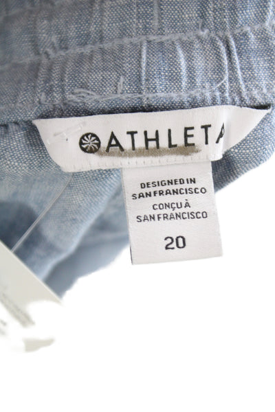 Athleta Women Cropped Linen Pants Blue Drawstring 25in Inseam Size 20