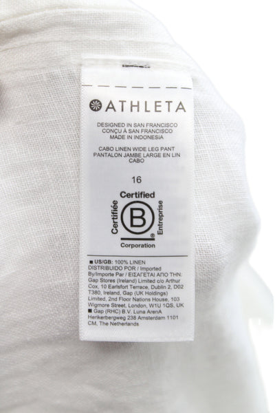 Athleta Womens White Linen Drawstring Casual Pants Size 16