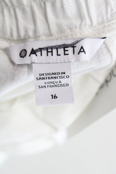 Athleta Womens White Linen Drawstring Casual Pants Size 16