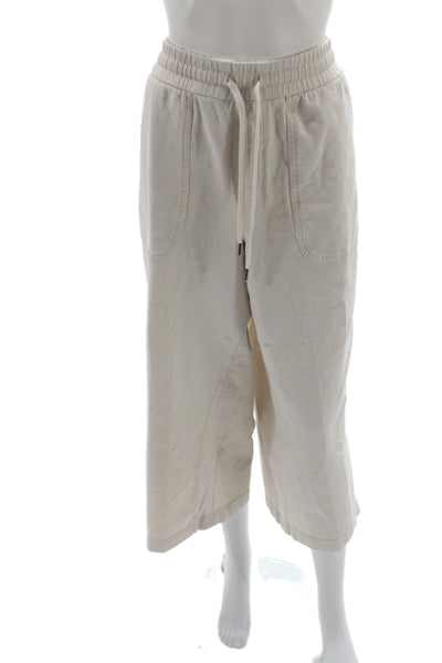 Athleta Womens Cropped Beige Drawstring Cotton Pants Size 18