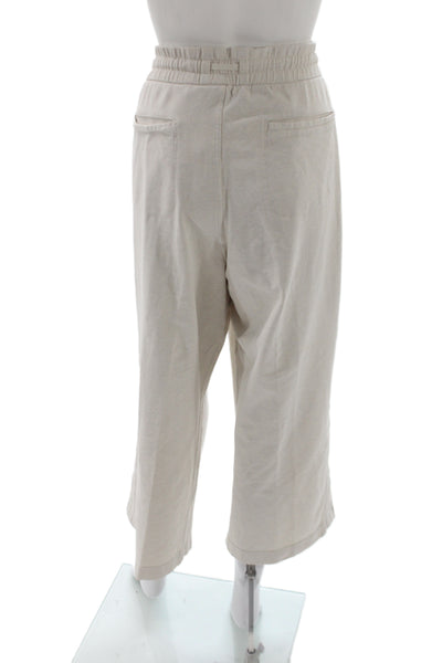 Athleta Womens Cropped Beige Drawstring Cotton Pants Size 18