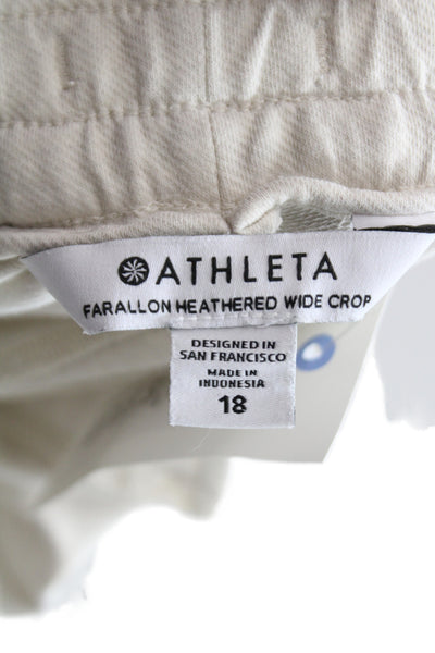 Athleta Womens Cropped Beige Drawstring Cotton Pants Size 18