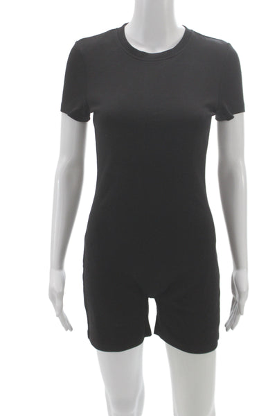 SNDYS. Womens Black Cotton Romper Crew Neck Short Sleeve Zip Above Knee Size XL