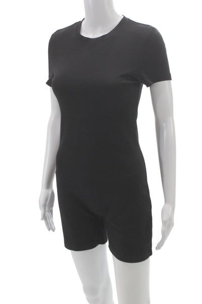 SNDYS. Womens Black Cotton Romper Crew Neck Short Sleeve Zip Above Knee Size XL