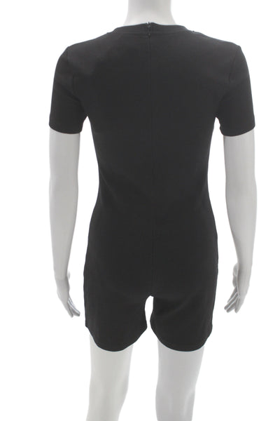SNDYS. Womens Black Cotton Romper Crew Neck Short Sleeve Zip Above Knee Size XL