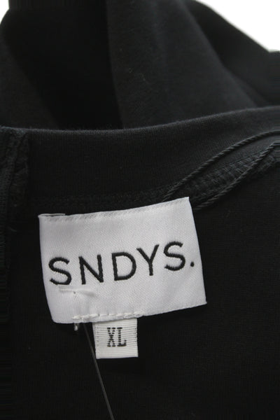 SNDYS. Womens Black Cotton Romper Crew Neck Short Sleeve Zip Above Knee Size XL