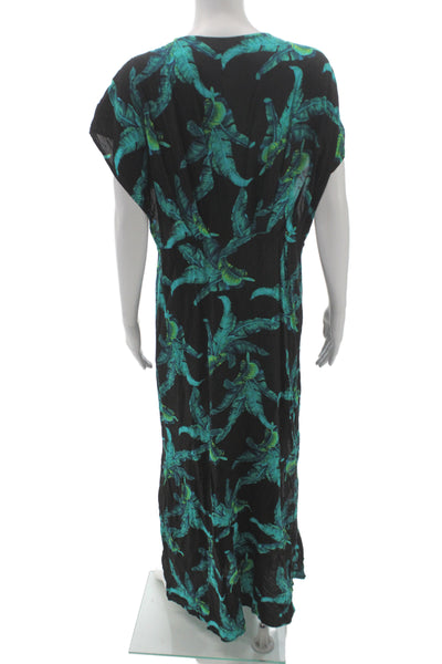 XIX Palms Womens Maxi Floral V Neck Midi Dress Black Rayon Short Sleeve Size 3