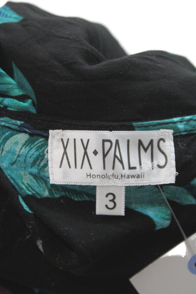 XIX Palms Womens Maxi Floral V Neck Midi Dress Black Rayon Short Sleeve Size 3