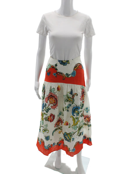 Marie Oliver Womens A-Line Midi Floral Skirt Ramie Hook & Eye Multicolor Size 6