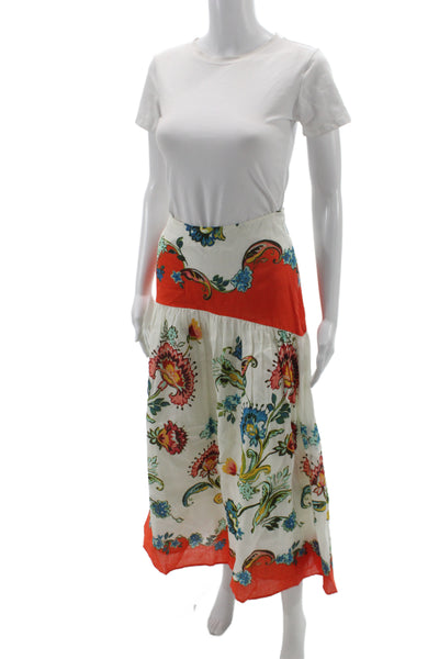 Marie Oliver Womens A-Line Midi Floral Skirt Ramie Hook & Eye Multicolor Size 6