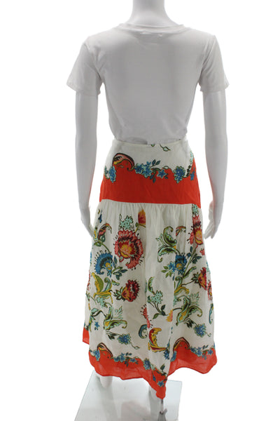 Marie Oliver Womens A-Line Midi Floral Skirt Ramie Hook & Eye Multicolor Size 6