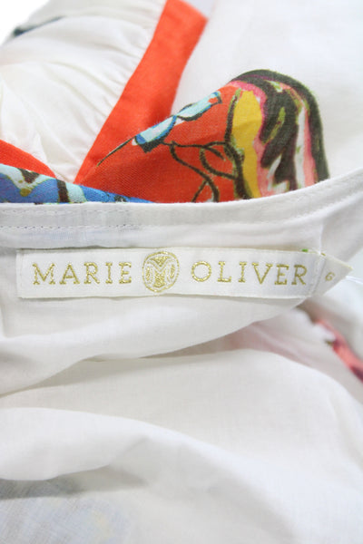 Marie Oliver Womens A-Line Midi Floral Skirt Ramie Hook & Eye Multicolor Size 6