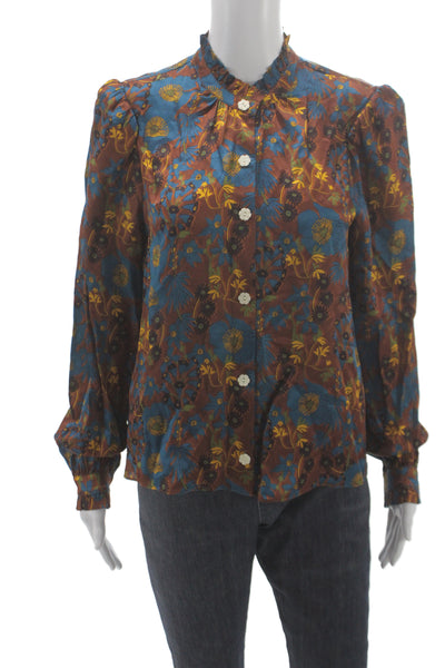 Cartolina Womens Basic Blue High Neck Long Sleeve Blouse Silk Blend Size S