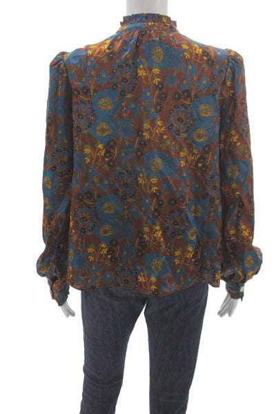 Cartolina Womens Basic Blue High Neck Long Sleeve Blouse Silk Blend Size S