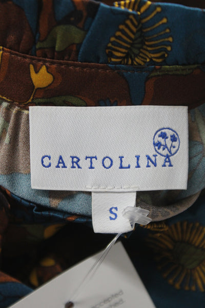 Cartolina Womens Basic Blue High Neck Long Sleeve Blouse Silk Blend Size S