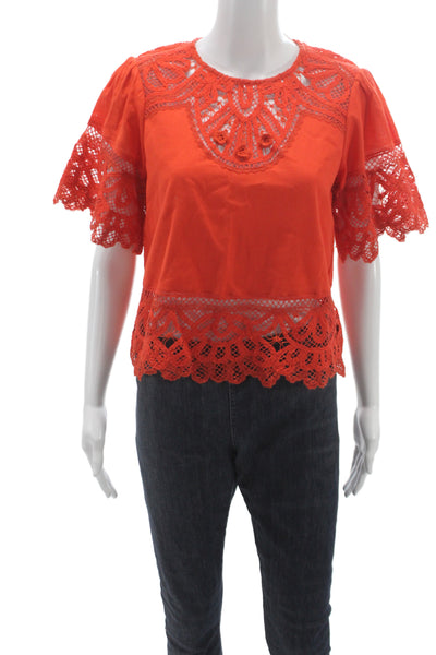 Marie Oliver Women Cropped Blouse Orange Short Sleeve Bohemian Size XS