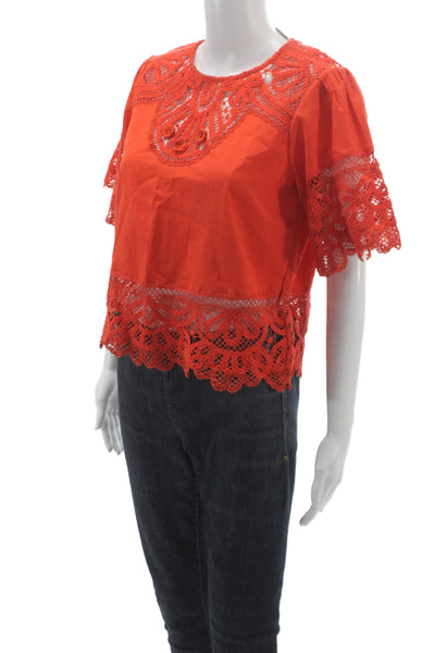 Marie Oliver Women Cropped Blouse Orange Short Sleeve Bohemian Size XS