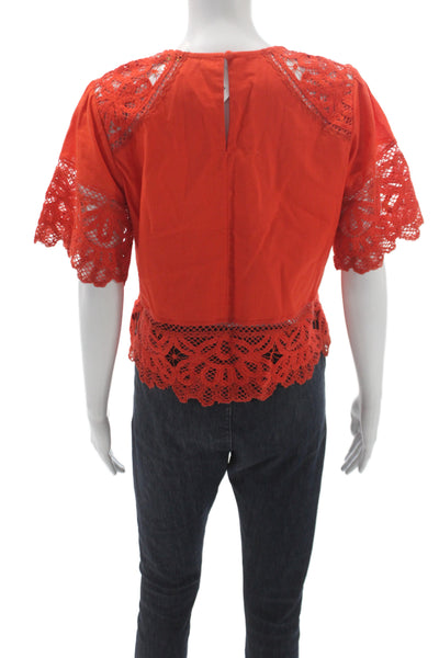 Marie Oliver Women Cropped Blouse Orange Short Sleeve Bohemian Size XS