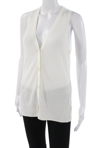 James Perse Womens Sleeveless Striped Linen V-Neck Button Tank Size 4