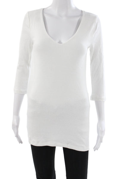 Michael Stars Womens V-Neck T-Shirt White 3/4 Sleeve Size One Size