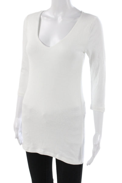 Michael Stars Womens V-Neck T-Shirt White 3/4 Sleeve Size One Size
