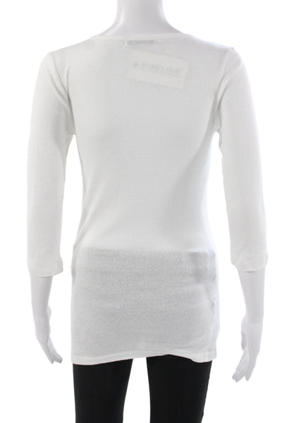 Michael Stars Womens V-Neck T-Shirt White 3/4 Sleeve Size One Size