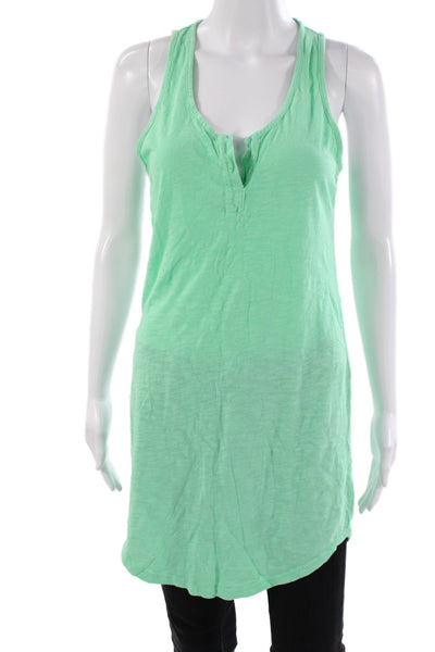 Bobi Womens Basic Henley Sleeveless Tank Green Cotton Size M