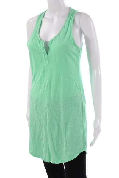 Bobi Womens Basic Henley Sleeveless Tank Green Cotton Size M