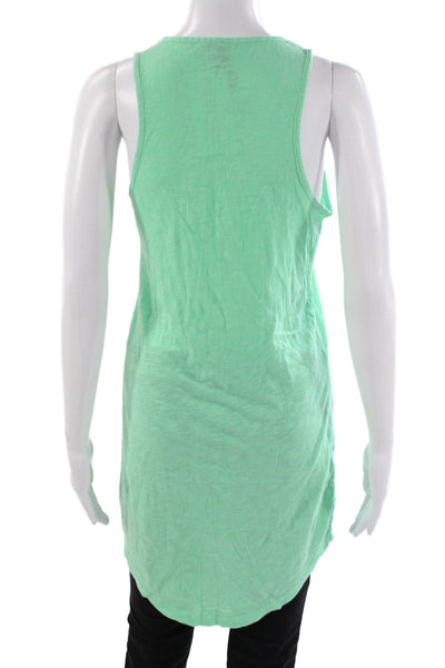 Bobi Womens Basic Henley Sleeveless Tank Green Cotton Size M