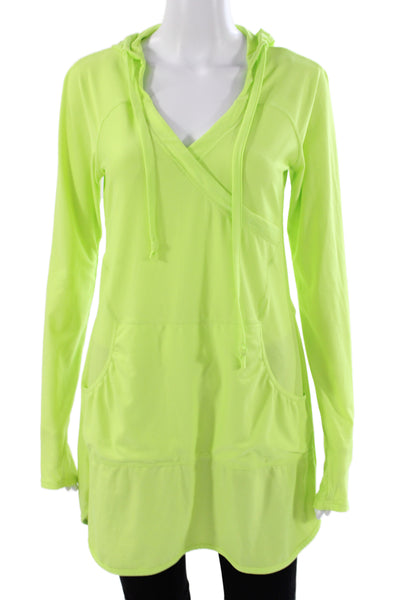 Athleta Womens Green Pullover Hoodie V Neck Long Sleeve Size S