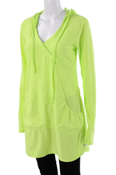 Athleta Womens Green Pullover Hoodie V Neck Long Sleeve Size S