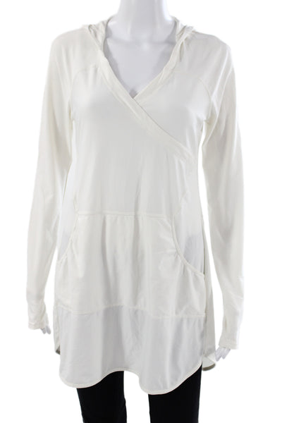 Athleta Womens White Pullover Hoodie V-Neck Athleisure Size S
