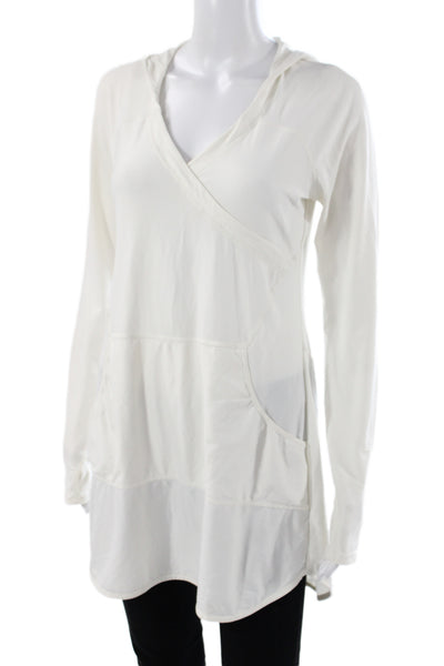 Athleta Womens White Pullover Hoodie V-Neck Athleisure Size S