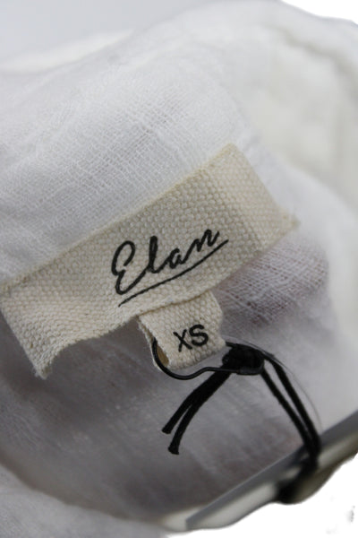 Elan Womens Short Sleeve Collared Button-Up Top White 65% Cotton Basic Size XS