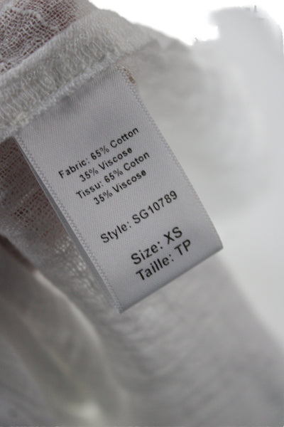 Elan Womens Short Sleeve Collared Button-Up Top White 65% Cotton Basic Size XS