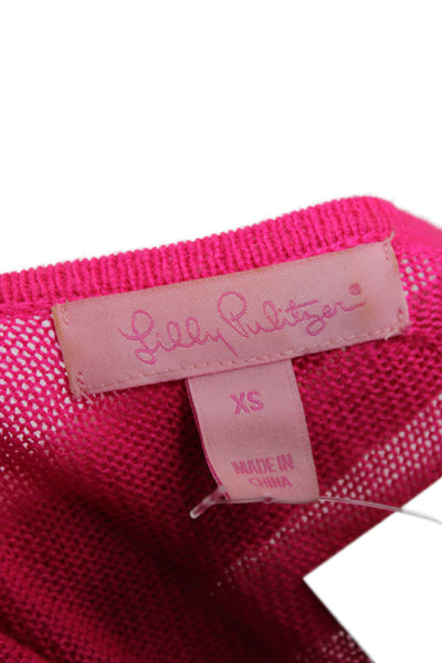 Lilly Pulitzer Women Pink Acrylic V Neck Long Sleeve Pullover Sweater Size XS