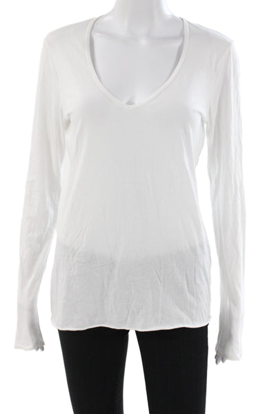Standard James Perse Womens White V-Neck Long Sleeve Cotton T-Shirt Size 3