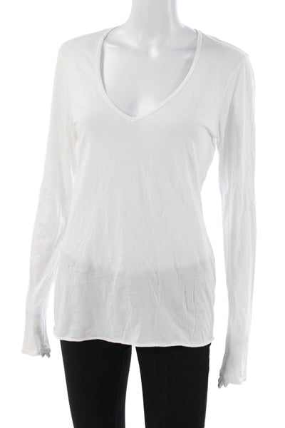 Standard James Perse Womens White V-Neck Long Sleeve Cotton T-Shirt Size 3